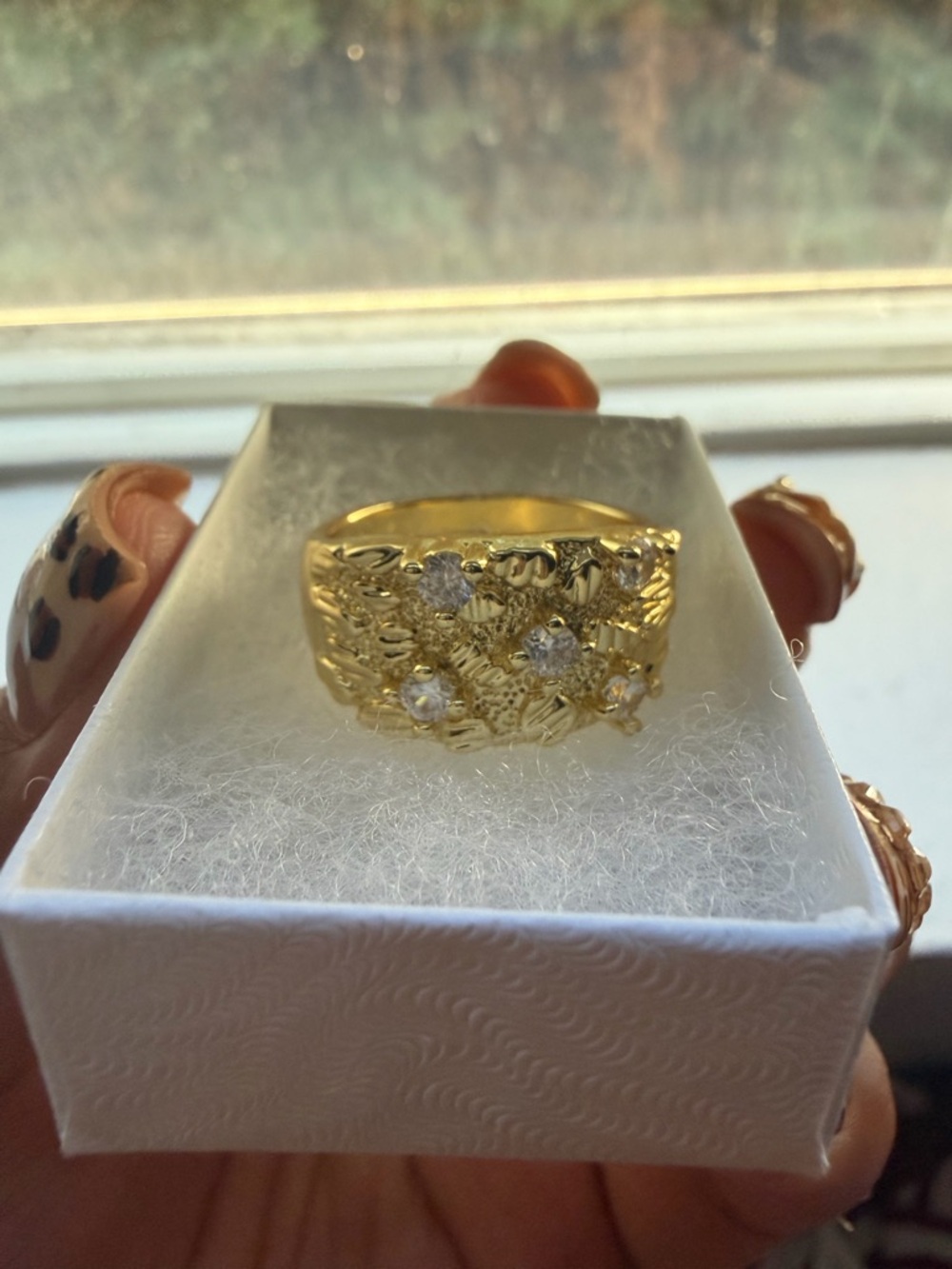 14k Gold Plated Nugget Ring Size 9 Hip Hop Style CZ Stones